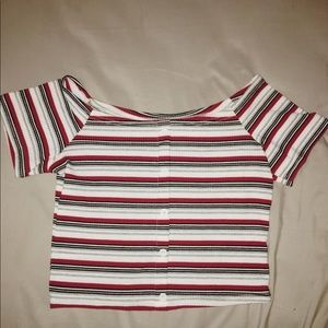 Off the shoulder striped top with buttons